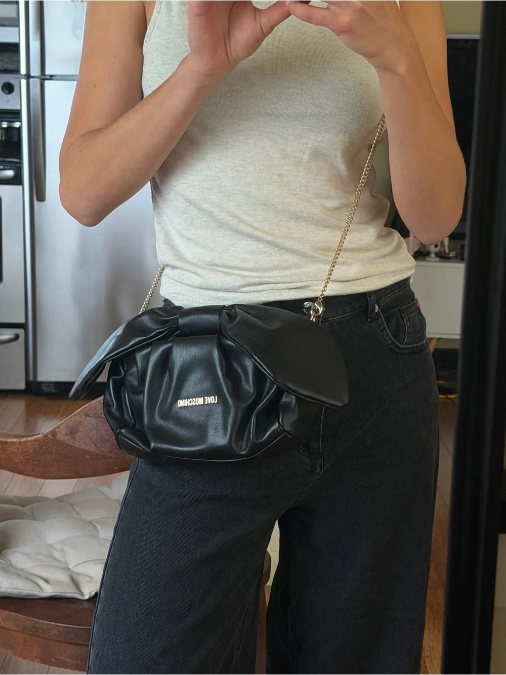 Love Moschino Black Faux Leather Crossbody with Gold Chain